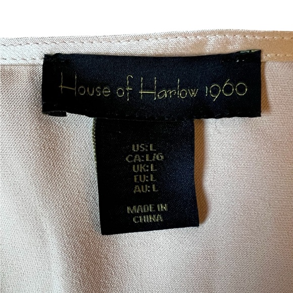 House of Harlow 1960 Women's Champagne Cream Color Satin V Neck Blouse Size L - Picture 7 of 10
